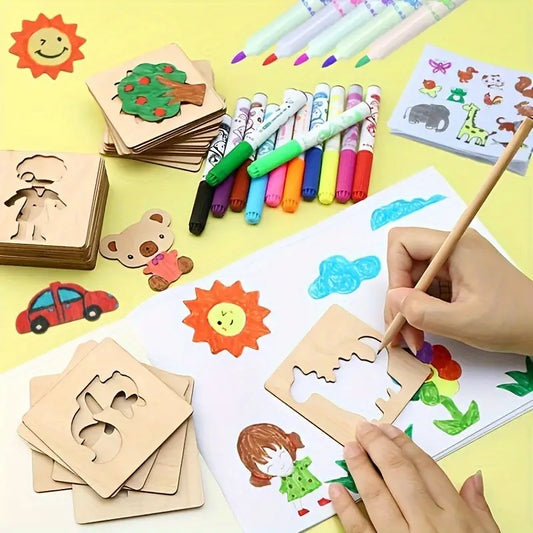 10pcs Educational Toys, Arts Crafts Setwooden Drawing Stencils Kit