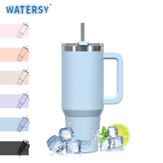 40Oz/1200Ml Tumbler with Handle & Straw Lid Stainless Steel Insulated Cup Keep Cold Thermal Mug Portable Car Travel Cup