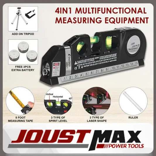 Fixit Laser Level Pro 3 – 4-in-1 Multi-Purpose Measuring Tool with 8ft Tape