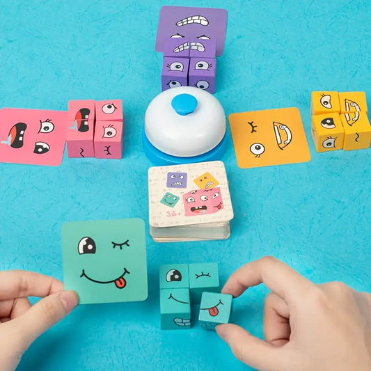 Wooden Expression Puzzle Blocks with Bell for Learning and Education