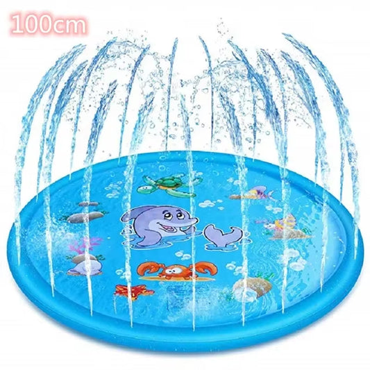 PVC Inflatable Water Spray Pad, Courtyard Water Play Pad, Blue Dolphin Pattern Water Sports Mat