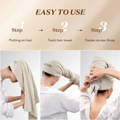 Microfiber Hair Towel Extra Large Wrap Quick Dry Hair Towel Wrap with Elastic Band , Ultra Absorbent Soft Hair Towel Wrap Turban