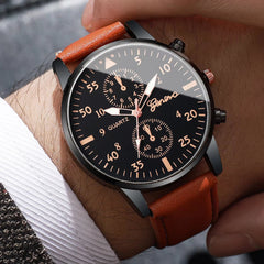 4Pcs/Set Men'S Watch Set Classic Versatile Fashion Casual Style Quartz Leather Watch Sport Style Business Watch Box Not Included