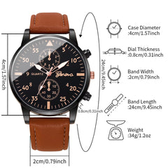 4Pcs/Set Men'S Watch Set Classic Versatile Fashion Casual Style Quartz Leather Watch Sport Style Business Watch Box Not Included