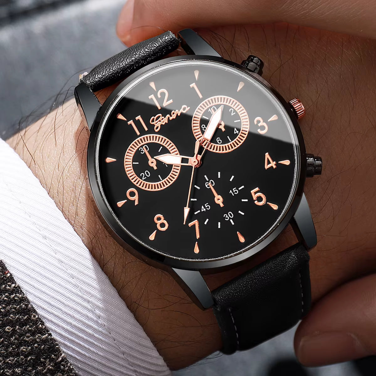 4Pcs/Set Men'S Watch Set Classic Versatile Fashion Casual Style Quartz Leather Watch Sport Style Business Watch Box Not Included